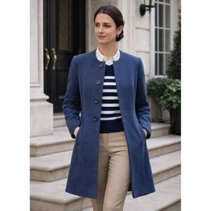 Boden Womens Wool Blend Coat Sz Medium Blue Modern Classic Coastal Grandmother